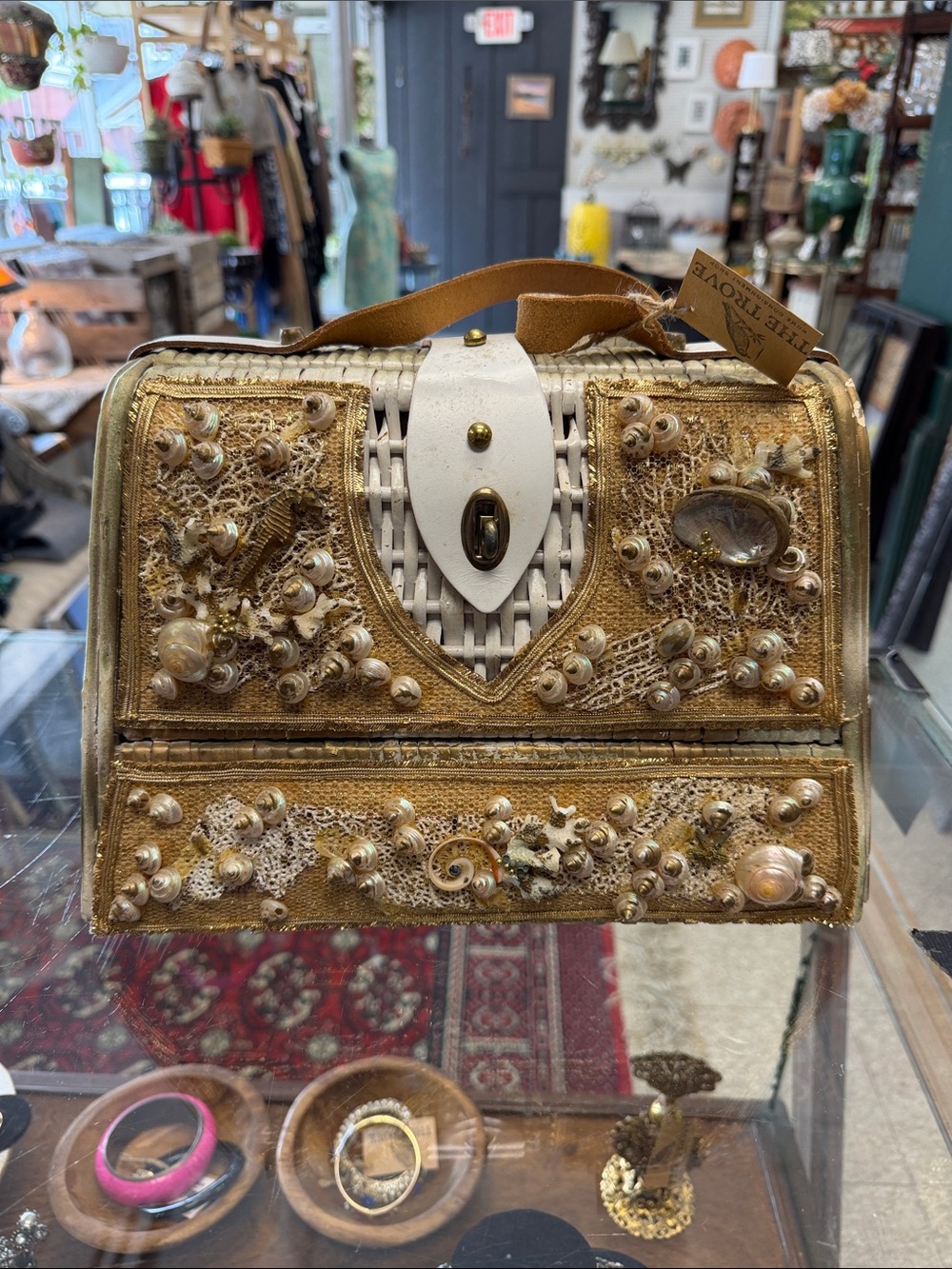 Vintage Gold Beaded Shell Embellished Women's Handbag